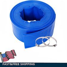 Discharge Hose 3-Inches x 50FT PVC Lay Flat Hose Backwash Drain Hose w/ Clamps