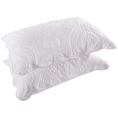 Quilted Pillow Shams Set of 2 Decorative Microfiber Standard Bed Pillow 