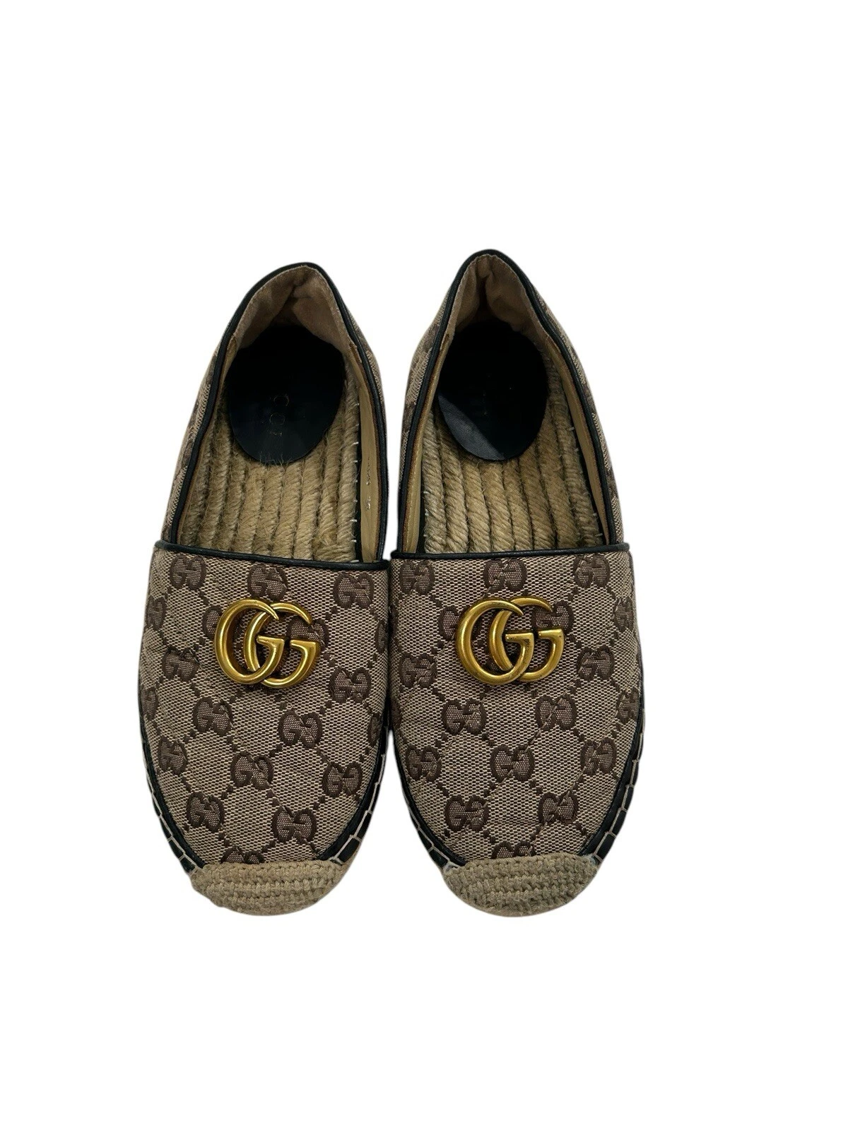 Espadrilles Gucci GG Supreme toile marron logo Marmont plates à enfiler EU 38 US 8