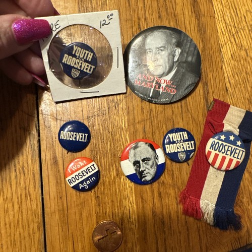 6 FDR ROOSEVELT Campaign Buttons Pin For Humanity- Garner-Carry On&Maryland Also - Picture 2 of 13