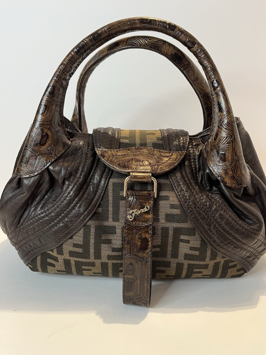 Authentic Fendi Spy Bag Zucca Canvas Leather Brown Vintage 2009 w