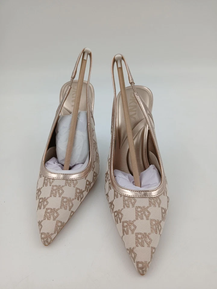 Zapatos de tacón alto DKNY Cinette con cordones para mujer talla 6,5 blanco deshuesado logotipo Foto 3 de 4