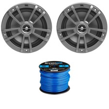 2x 6.5" 180 Watts Peak Power 2-Way Gray Marine Speakers,Speaker Wire