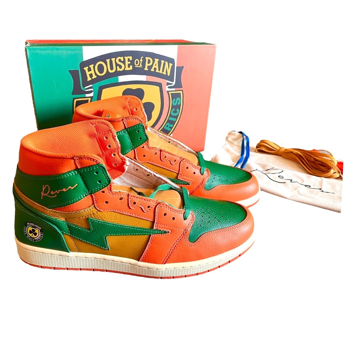 Reves Paris/KIY ‘85 HI White/Shamrock Extra White Laces & Dust Bag Men Size 12 DS MENS REVES PARIS AIR KIY 85 HI WHITE GREEN SHAMROCK  main image 3