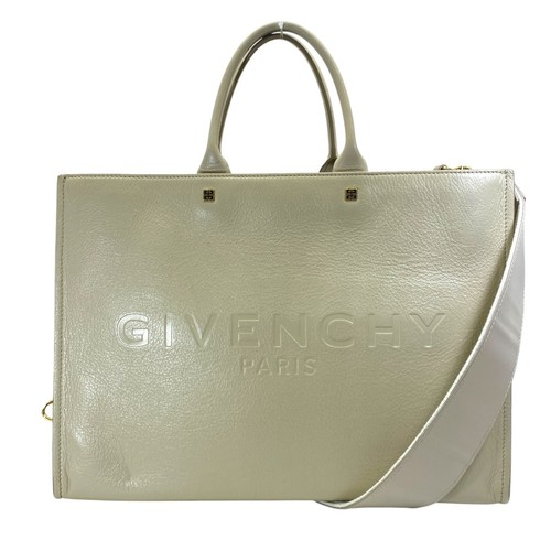 GIVENCHY G-Tote Tote Bag Handbag Shoulder Bag 2WAY Calf Leather Beige Medium