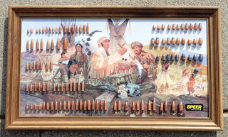 1984 SPEER BULLET DISPLAY BOARD FRAMED THE POTLATCH ART BY JACK WOODSON