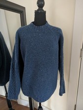 VTG Fisherman Out Of Ireland Wool Sweater In Blue Herringbone Pattern Sz XL