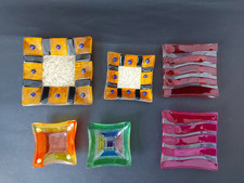 Murano ? Stil Glas bunte kleine Teller Schälchen quadratisch Italien Deko Fusing