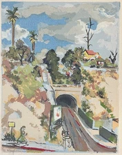 Rose Kleidman Watercolor Painting Hill St Tunnel c1950 Los Angeles CA