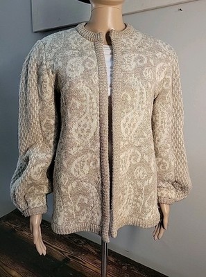 Vtg Escada Alpaca Blend Quilted Cardigan Open Front Womens Sz 36 Cream Sweater