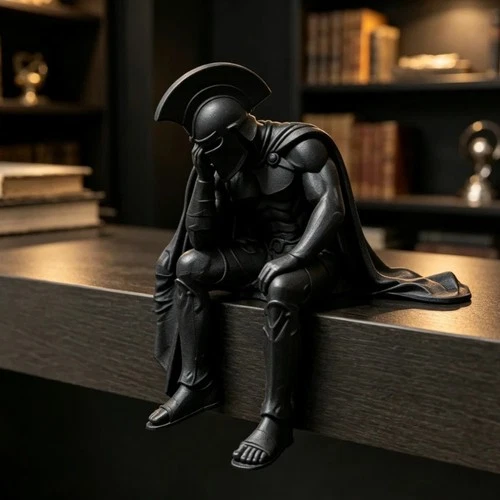Ancient Sparta Warrior Edge‑Sitter Figurine Greek Gladiator Sitting Statue Shelf - Picture 3 of 10