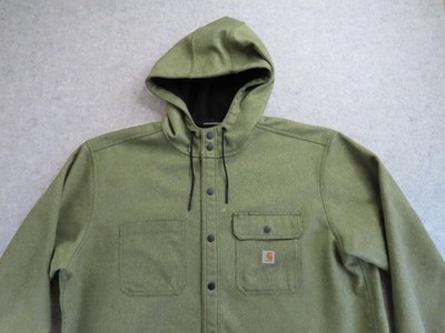Carhartt Rain Defender Jacket Mens 2XL Green Hooded Snap Front Lined Workwear