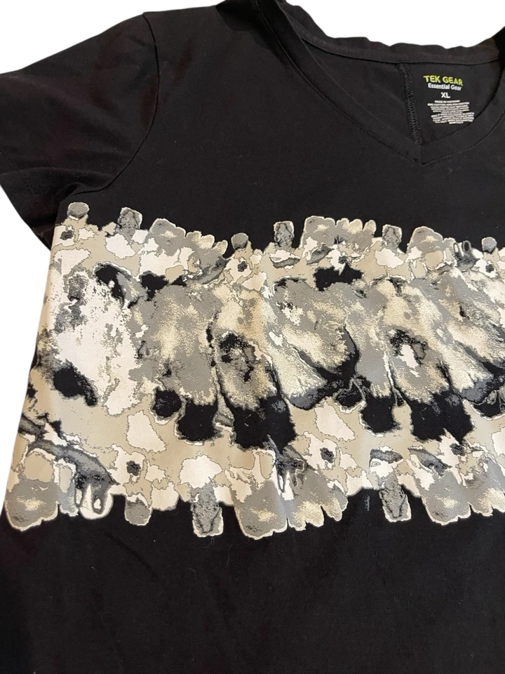 Camiseta Tek Gear Top Mujer Abstracta Floral Manga Corta Negra/Blanca XL Foto 4 de 4