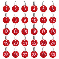 30Pcs Number Tags 1-30 35mm Round Key Tags for House Lockers Red