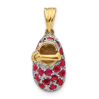 14k Gelbgold & Rubin Baby Schuh Charm