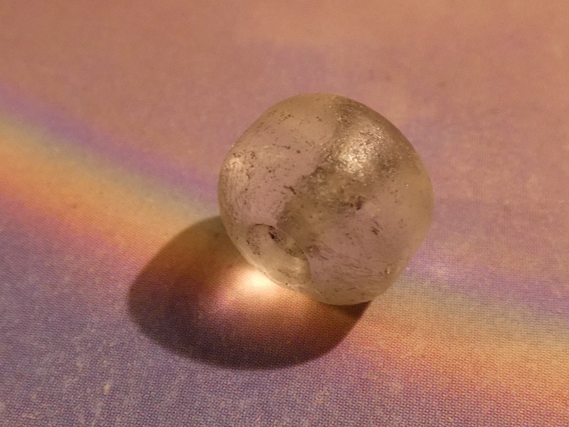 ANCIENT PRE-COLUMBIAN TAIRONA RARE CRYSTAL ROUNDED THICK  DISC BEAD 9.7-7.3 MM