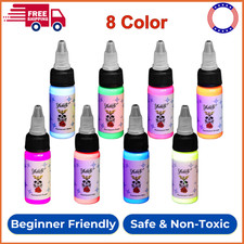 Tattoo Ink Set 8 Color 1/2 Oz Fluorescent Pigment Professional Tattoo Supplies