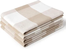 Encasa XO Cotton Kitchen Towel Set 28x18 in (Set of 4), Buffalo Beige Checks 