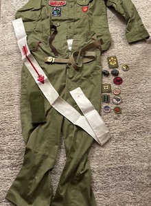 Vintage 1960s Boy Scout Uniform With Scarf Clips Belt Socks Badges