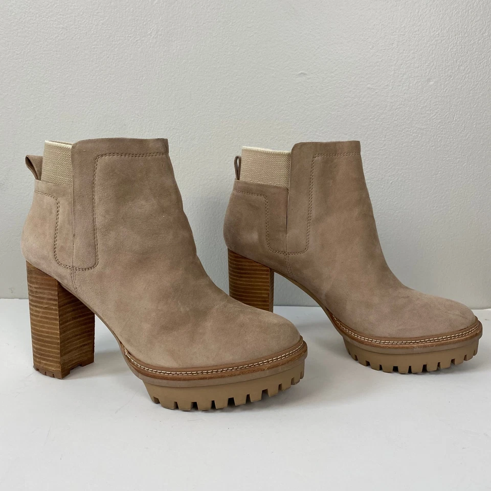 Vince Camuto Erina Booties Chunky Platform Lug Sole Taupe Suede Leather Boot 11M - Image 4 of 4