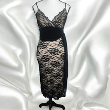 Gorgeous Vintage Molly New York Black Lace Spaghetti Strap Midi Dress Size Med