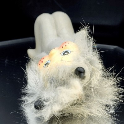 フランスアンティークMOUZIN Fres & Cie／ONNAING 少女と犬 Vintage Alien Moon Girl Figurine Gray Hair Jeweled Antennas Japan