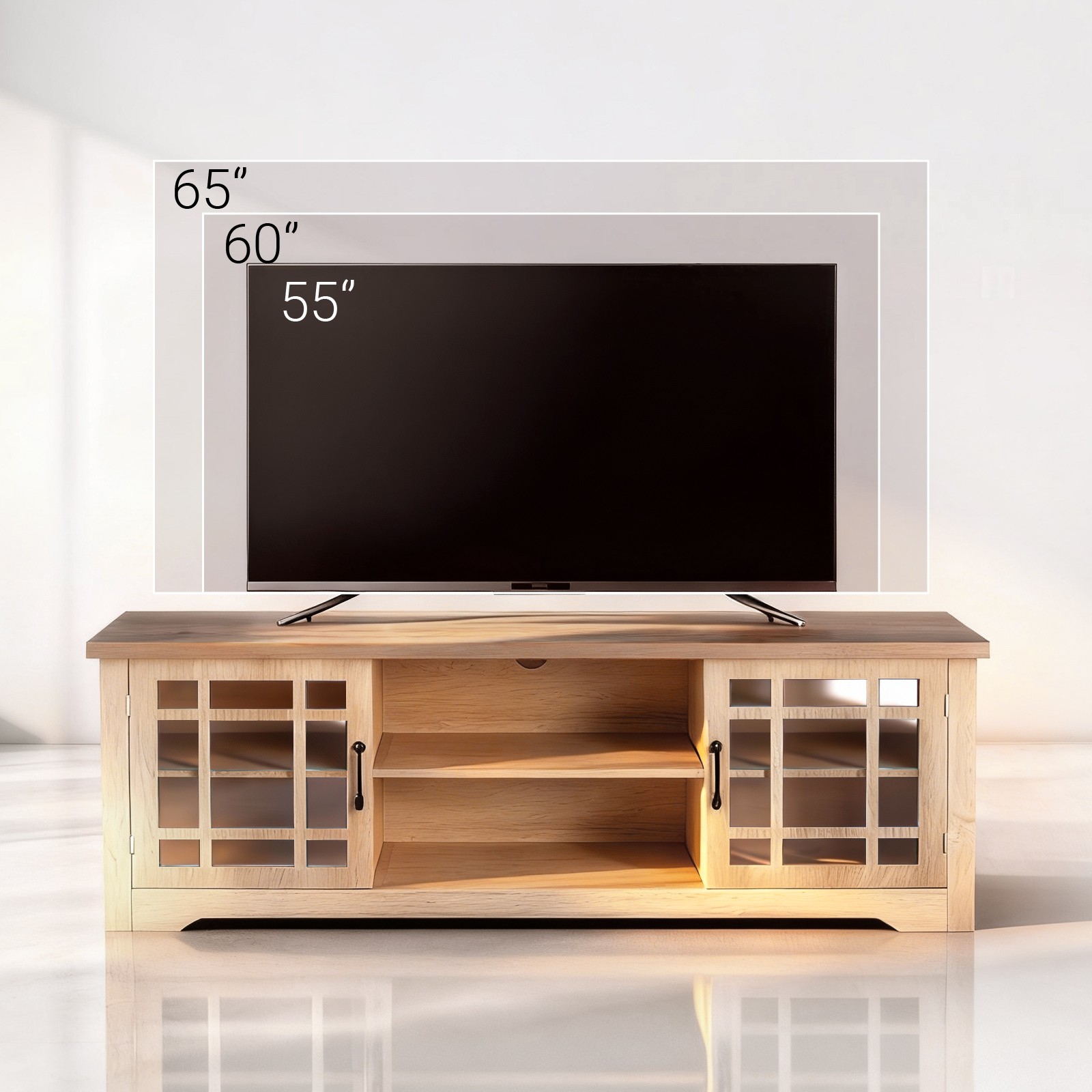 Double Glass Door Media Console Entertainment Center 65 Inch
