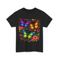 Colorful Butterfly Summer T-Shirt  Floral Butterflies, Vibrant Wings