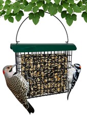 Large Metal Suet Feeder With Roof Holds One Seed Cake For Wild Garden Bird Food