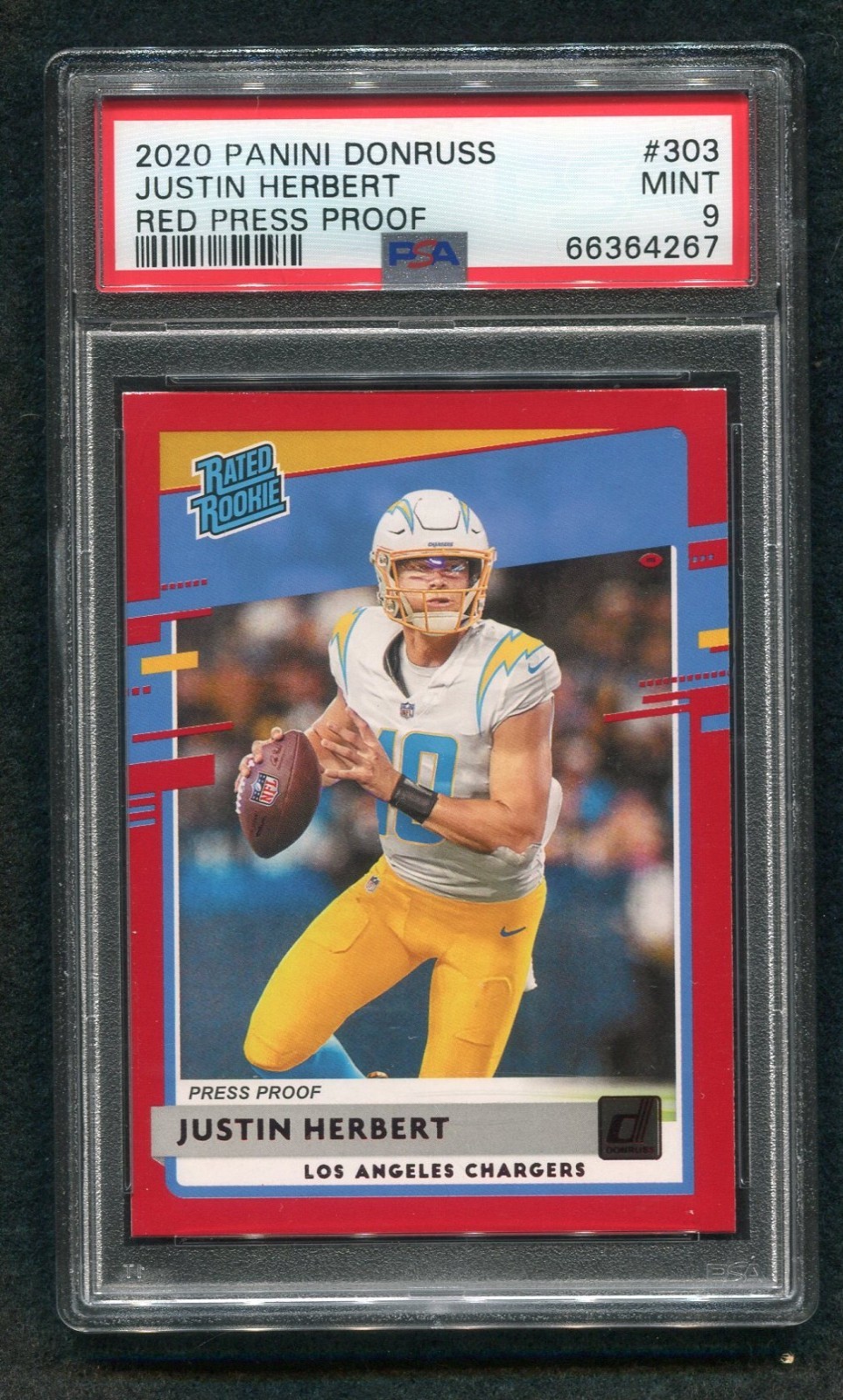 2020 Panini Donruss Rated Rookie Justin Herbert #303 Press Proof Red PSA 9 RC