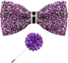 DiBanGu Rhinestone Bow Ties for Men Adjustable Sequin Purple and Silver