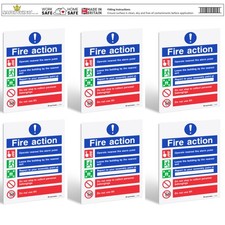SAFETYKING® 6 pcs Fire Action Notice 1mm PVC Signs -L 20cm x W 15cm x H 1mm | Fi