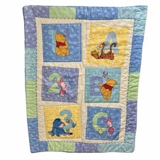 VTG Disney Winnie The Pooh Baby Crib Blanket Comforter Quilt Reversible ABC 123