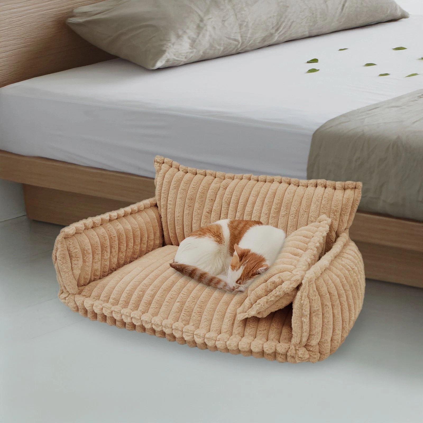 Pet Couch Calming Bed with Removable Washable Cover & Pillow for Dog and Cat
