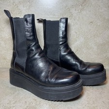 Vagabond Shoemakers Tara Boots Women’s Sz 8 Sleek Black Leather Chunky Platform
