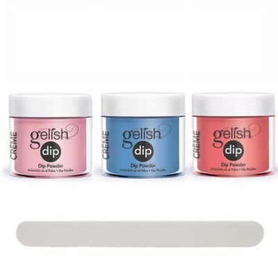 Gelish Professional Quality Nail Dip Powder Set of 3 Colors with Free Nail File