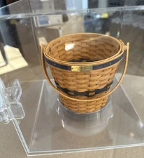 JW Longaberger Miniature Banker's Waste Basket '01 In Display Case Acrylic