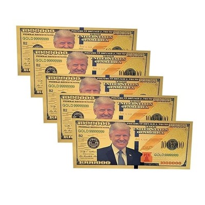 (5 Pack) Donald Trump $1  Million Dollar Bank Note 24kt Gold Foil Commemorative