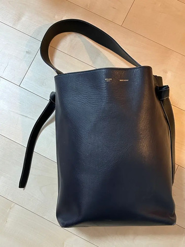 Old Celine Twisted Cabas Navy Green Smooth Calfskin Leather Hobo Bag Japan Auth