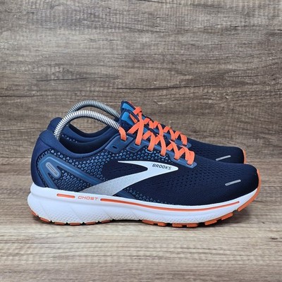 Brooks Ghost 14 Titan Teal Flame Men's Sz 8 Navy Blue Orange Shoes (1103691D488)