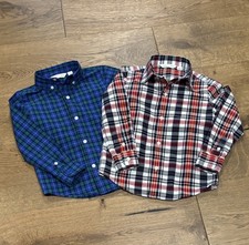 Janie and Jack Long Sleeve Plaid Button Down Shirt 100 Cotton Size 3T- Lot of 2