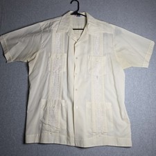 Vintage Romani Collection Guayabera Shirt Mens XL Cream Embroidered 4 Pocket Vtg