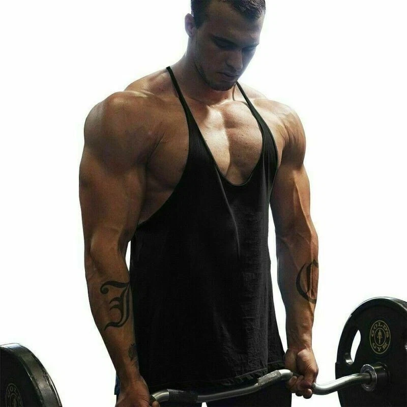 Canotta uomo stringer top tinta unita fitness muscolo canotta palestra allenamento bodybuilding sport - Immagine 3 di 4