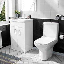 Image of Nes Home 500mm White Basin Vanity & Rimless Close Coupled Toilet Flat Pack