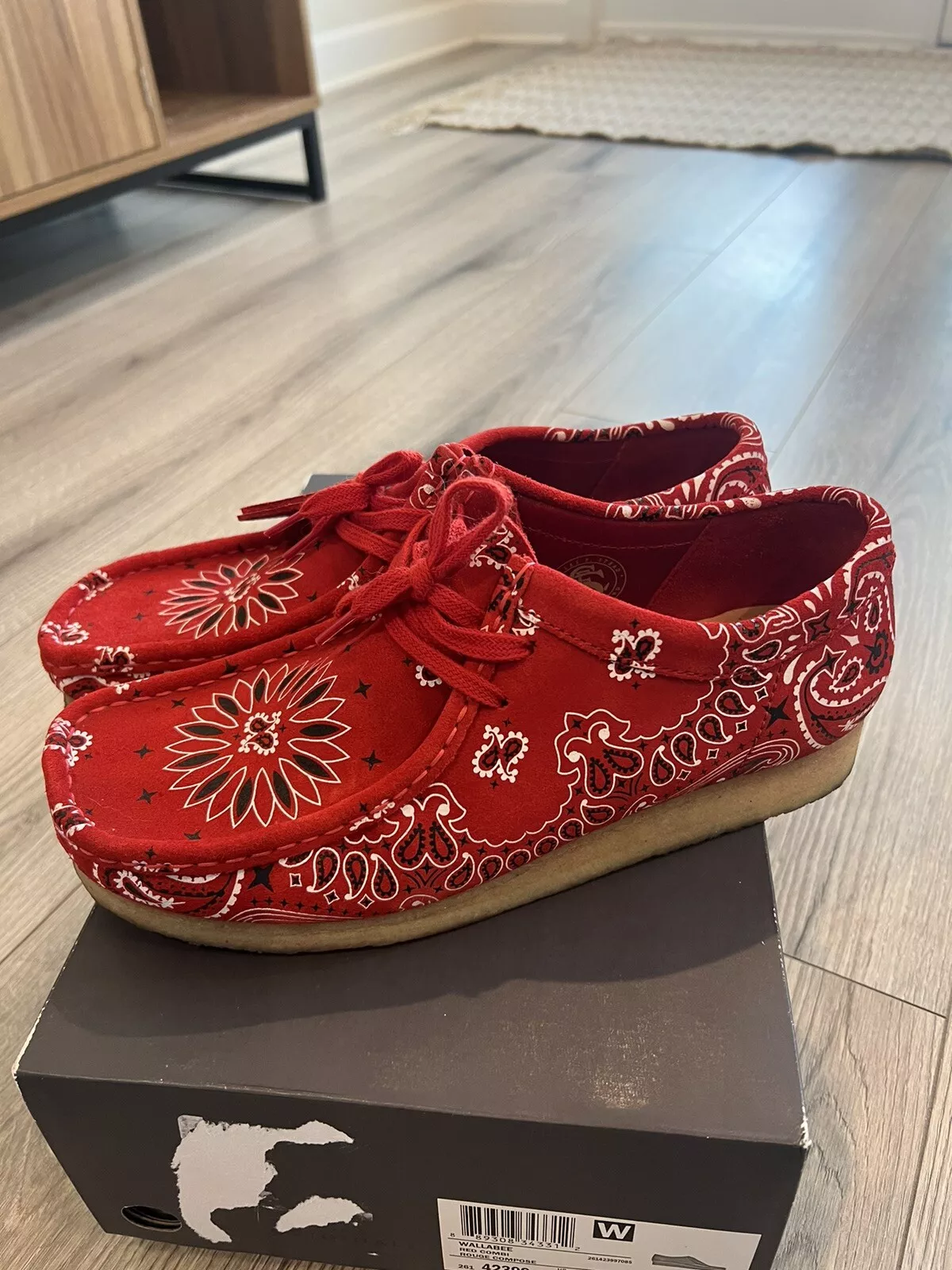 RARE 2019 Supreme X Clark Wallabee rouge bandana Paisley imprimé originaux OVO