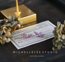 Curved Bar Opal Stud Earrings, Geometric Crawler