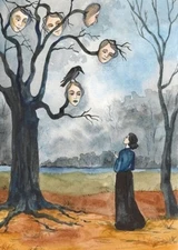 ACEO PRINT OF PAINTING RYTA CROW MAGIC ART HALLOWEEN WITCH landscape pagan tree