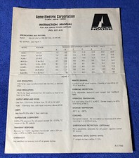 ACME ELECTRIC CORP ALM SERIES POWER SUPPLIES ORIGINAL INSTRUCTION MANUAL M824x