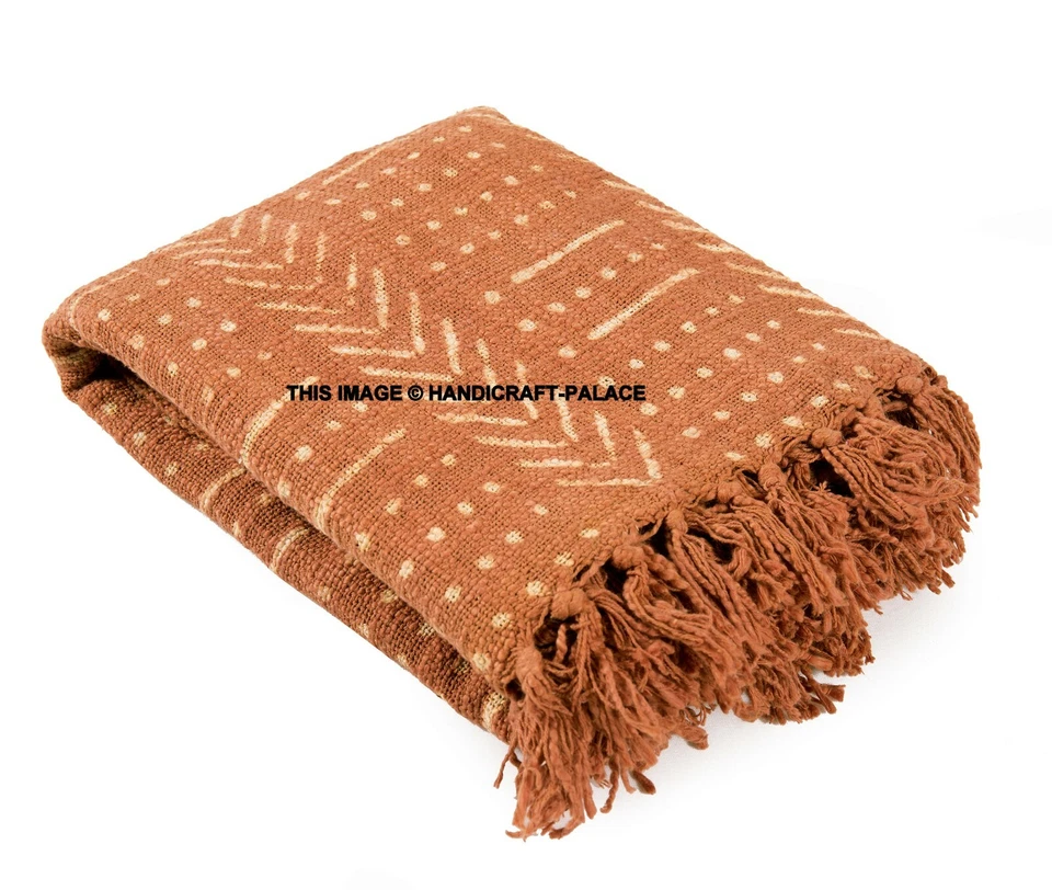 100% Cotton Rust Hand Block Print Large Sofa Bed Throw Rug Blanket 127 x 182 Cm - Image 2 of 3