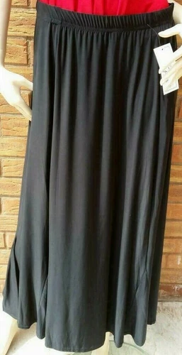 GIRLS LADIES WOMEN'S PLAIN BLACK FLIMSY FLARED SKIRT ELASTIC WAIST PLUS SIZE